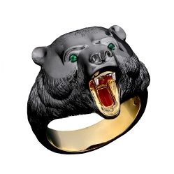 Перстень "Медведь" с изумрудами