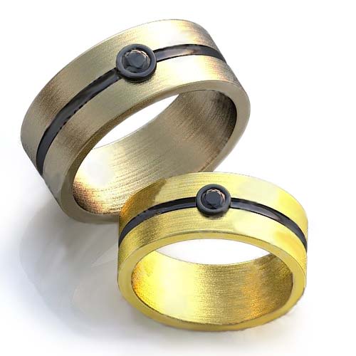 Обручальные кольца с черным бриллиантом YJ-681, золото 585 пробы, 5 гр. - купить в Москве, цены в интернет-магазине